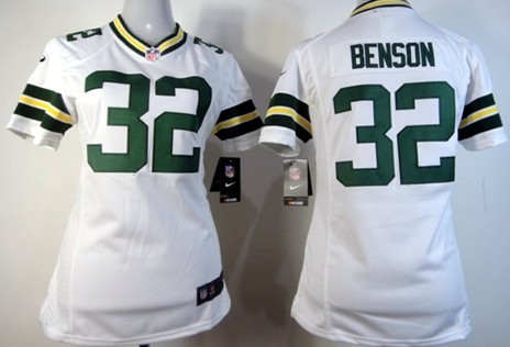 Nike Green Bay Packers #32 Cedric Benson White Game Womens Jersey 