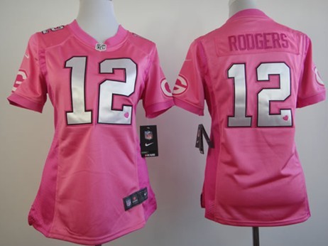 Nike Green Bay Packers #12 Aaron Rodgers Pink Love Womens Jersey 