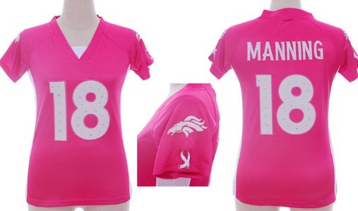 Nike Denver Broncos #18 Peyton Manning 2012 Pink Womens Draft Him II Top Jersey 