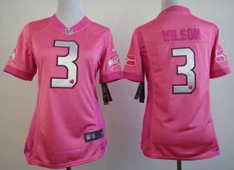 Nike Seattle Seahawks #3 Russell Wilson Pink Love Womens Jersey 