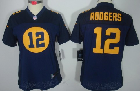 Nike Green Bay Packers #12 Aaron Rodgers Navy Blue Limited Womens Jersey 