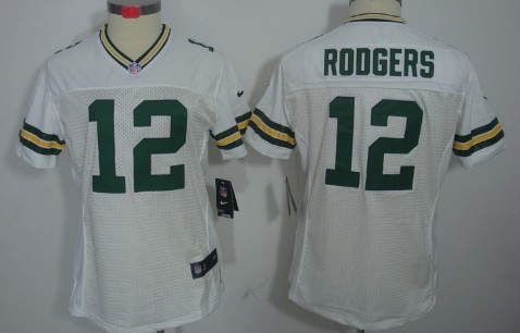 Nike Green Bay Packers #12 Aaron Rodgers White Limited Womens Jersey 