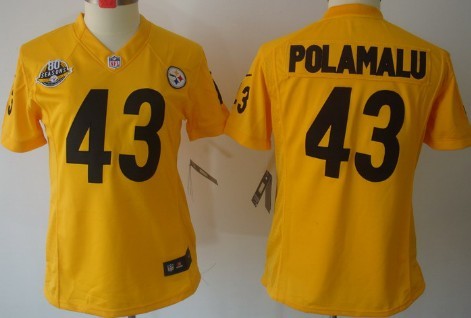 Nike Pittsburgh Steelers #43 Troy Polamalu Yellow Limited Womens 80TH Jersey 