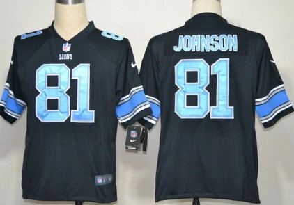 Nike Detroit Lions #81 Calvin Johnson Black Game Jersey