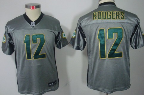 Nike Green Bay Packers #12 Aaron Rodgers Gray Shadow Kids Jersey 