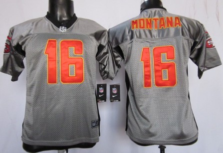 Nike San Francisco 49ers #16 Joe Montana Gray Shadow Kids Jersey 