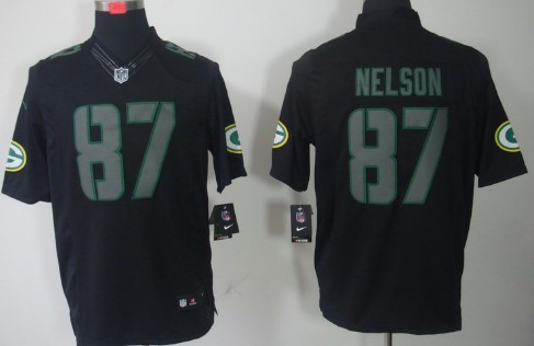 Nike Green Bay Packers #87 Jordy Nelson Black Impact Limited Jersey 