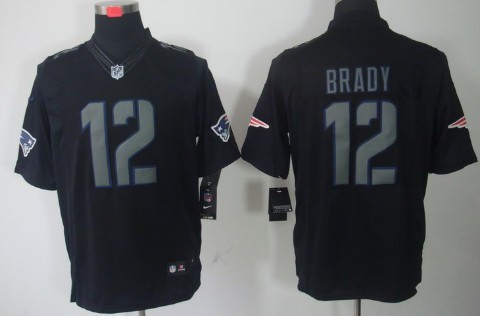 Nike New England Patriots #12 Tom Brady Black Impact Limited Jersey 