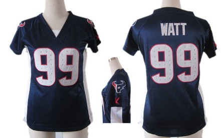 Nike Houston Texans #99 J.J. Watt 2012 Blue Womens Draft Him II Top Jersey 