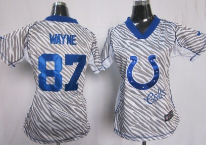 Nike Indianapolis Colts #87 Reggie Wayne 2012 Womens Zebra Fashion Jersey 