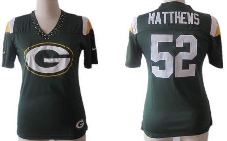 Nike Green Bay Packers #52 Clay Matthews 2012 Green Womens Field Flirt Fashion Jersey 