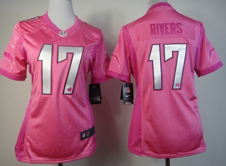 Nike San Diego Chargers #17 Philip Rivers Pink Love Womens Jersey 