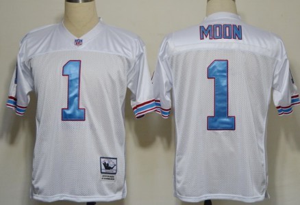 Houston Oilers #1 Warren Moon White Throwback Jersey 