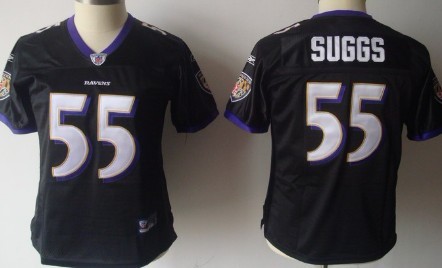 Baltimore Ravens #55 Terrell Suggs 2011 Black Womens Team Jersey 