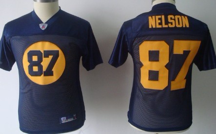 Green Bay Packers #87 Jordy Nelson Navy Blue Womens Team Jersey 