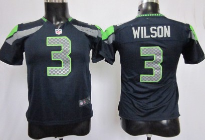 Nike Seattle Seahawks #3 Russell Wilson Navy Blue Game Kids Jersey 