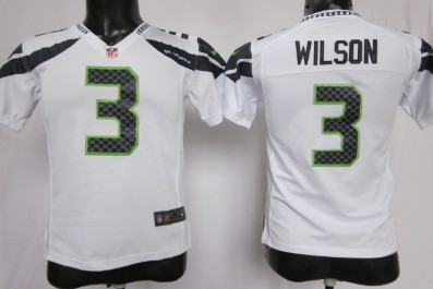 Nike Seattle Seahawks #3 Russell Wilson White Game Kids Jersey 