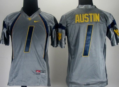 West Virginia Mountaineers #1 Tavon Austin Gray Kids Jersey 