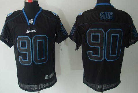 Nike Detroit Lions #90 Ndamukong Suh Lights Out Black Elite Jersey