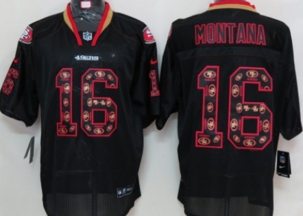 Nike San Francisco 49ers #16 Joe Montana Lights Out Black Ornamented Elite Jersey 