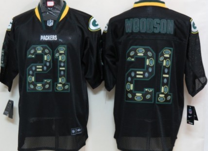 Nike Green Bay Packers #21 Charles Woodson Lights Out Black Ornamented Elite Jersey 