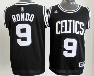 Boston Celtics #9 Rajon Rondo Black With White Authentic Jersey 