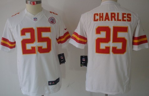 Nike Kansas City Chiefs #25 Jamaal Charles White Limited Kids Jersey