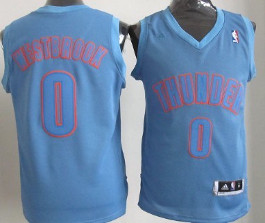 Oklahoma City Thunder #0 Russell Westbrook Revolution 30 Swingman Light Blue Big Color Jersey 