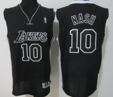 Los Angeles Lakers #10 Steve Nash Black With Black Authentic Jersey 