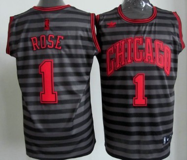 Chicago Bulls #1 Derrick Rose Gray With Black Pinstripe Jersey 