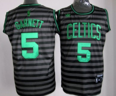 Boston Celtics #5 Kevin Garnett Gray With Black Pinstripe Jersey 