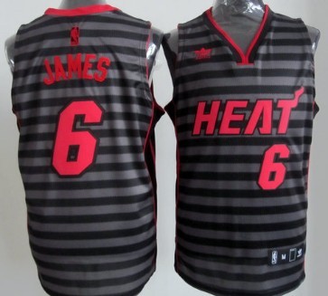 Miami Heat #6 LeBron James Gray With Black Pinstripe Jersey 