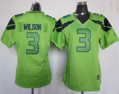 Nike Seattle Seahawks #3 Russell Wilson Green Game Womens Jersey 