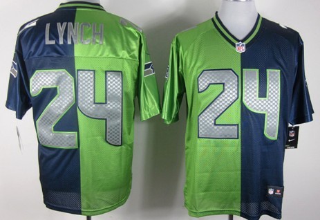 Nike Seattle Seahawks #24 Marshawn Lynch Green/Navy Blue Two Tone Elite Jersey 