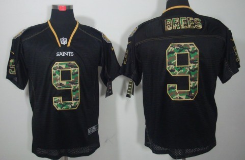 Nike New Orleans Saints #9 Drew Brees Black With Camo Elite Jersey 