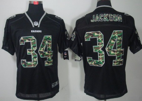 Nike Oakland Raiders #34 Bo Jackson Black With Camo Elite Jersey 