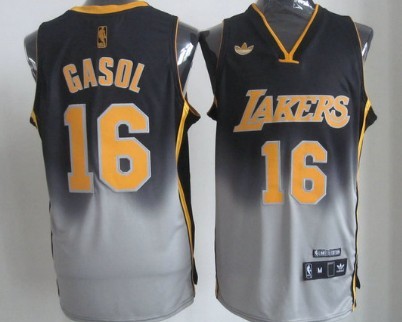 Los Angeles Lakers #16 Paul Gaslo Black/Gray Fadeaway Fashion Jersey  