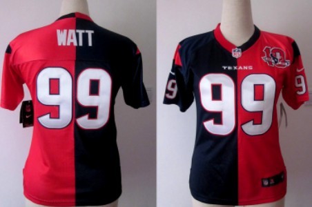 Nike Houston Texans #99 J.J. Watt Blue/Red Two Tone Womens Jersey 