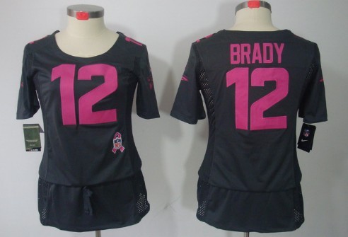 Nike New England Patriots #12 Tom Brady Breast Cancer Awareness Gray Womens Jersey