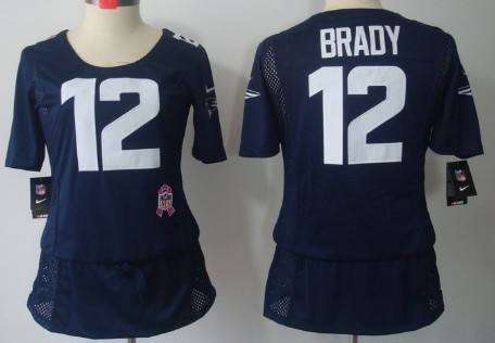 Nike New England Patriots #12 Tom Brady Breast Cancer Awareness Navy Blue Womens Jersey