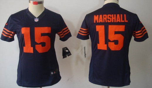 Nike Chicago Bears #15 Brandon Marshall Blue With Orange Limited Womens Jersey 