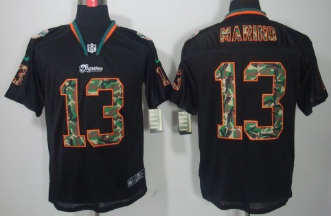 Nike Miami Dolphins #13 Dan Marino Black With Camo Elite Jersey 