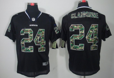 Nike Dallas Cowboys #24 Morris Claiborne Black With Camo Elite Jersey 