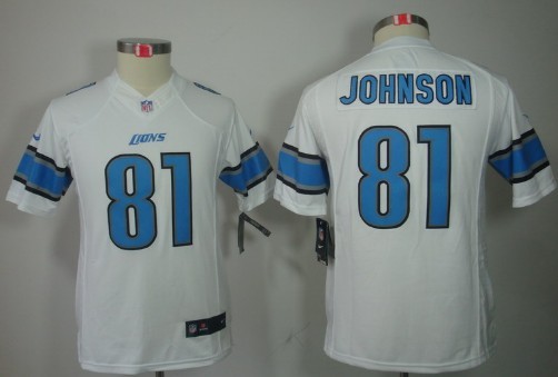 Nike Detroit Lions #81 Calvin Johnson White Limited Kids Jersey