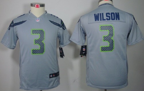 Nike Seattle Seahawks #3 Russell Wilson Gray Limited Kids Jersey 