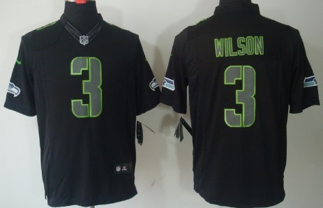 Nike Seattle Seahawks #3 Russell Wilson Black Impact Limited Jersey 