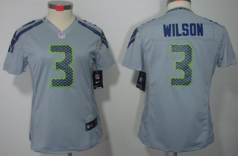 Nike Seattle Seahawks #3 Russell Wilson Gray Limited Womens Jersey 