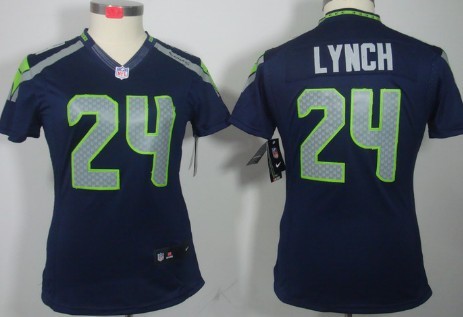 Nike Seattle Seahawks #24 Marshawn Lynch Navy Blue Limited Womens Jersey 