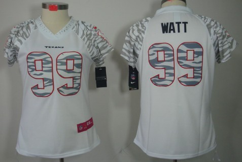 Nike Houston Texans #99 J.J. Watt White Womens Zebra Field Flirt Jersey 