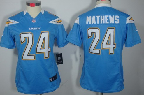 Nike San Diego Chargers #24 Ryan Mathews Light Blue Limited Womens Jersey